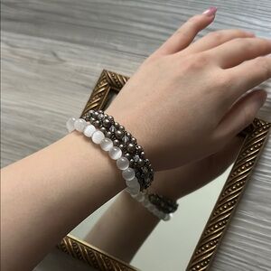 Charcoal Metallic Grey, Black & Silver Beaded Bracelet